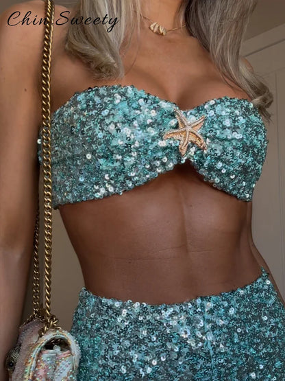 Aqua Star Sequin Co-ord