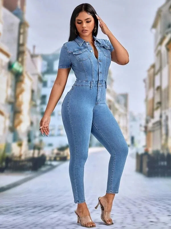Chic Denim Jumpsuit - Dollella