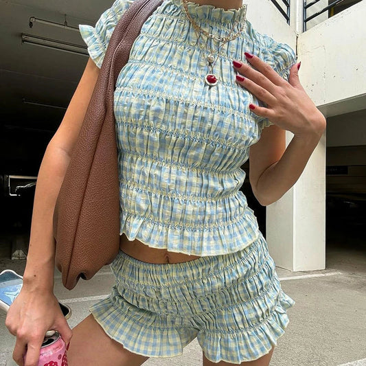 Ruched & Ready Plaid Set
