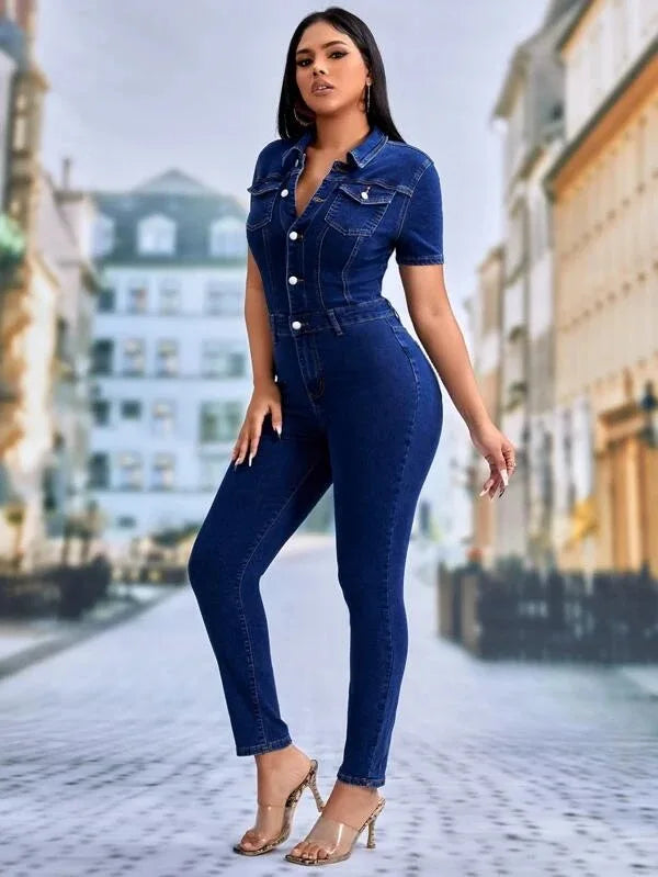 Chic Denim Jumpsuit - Dollella