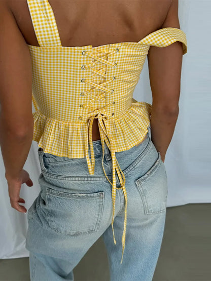Plaid peplum corset top - Dollella