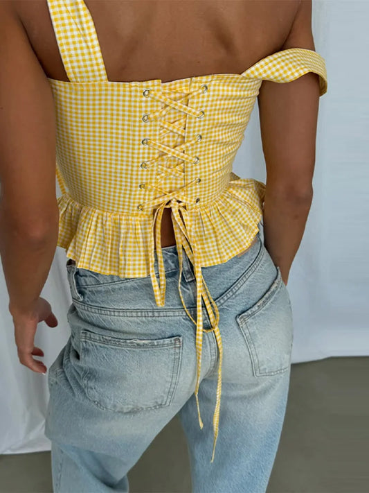 Plaid peplum corset top