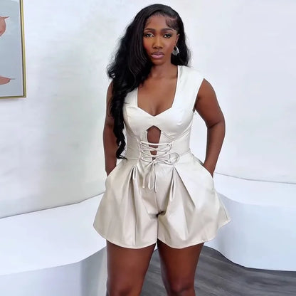 Luxe Lace-Up Romper - Dollella