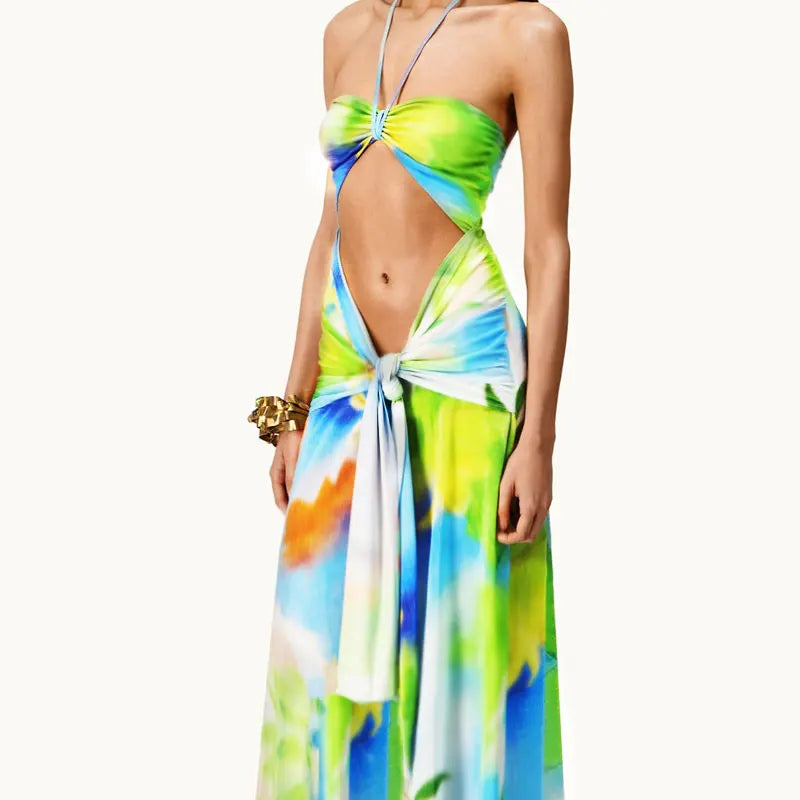 Rainbow Breeze Halter Maxi Dress Dollella