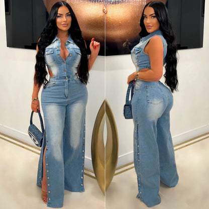 Bad & Buttoned Denim jumpsuit - Dollella