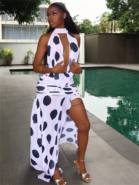 Moonlit Dot Slit Gown
