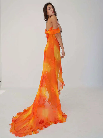 Tangerine Ruffle Mesh Maxi Dollella