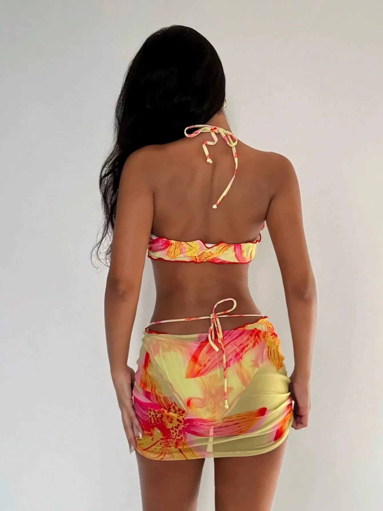 Pink Paradise Floral Bikini & Skirt Set