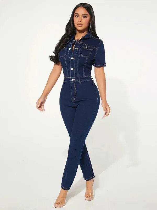 Chic Denim Jumpsuit - Dollella