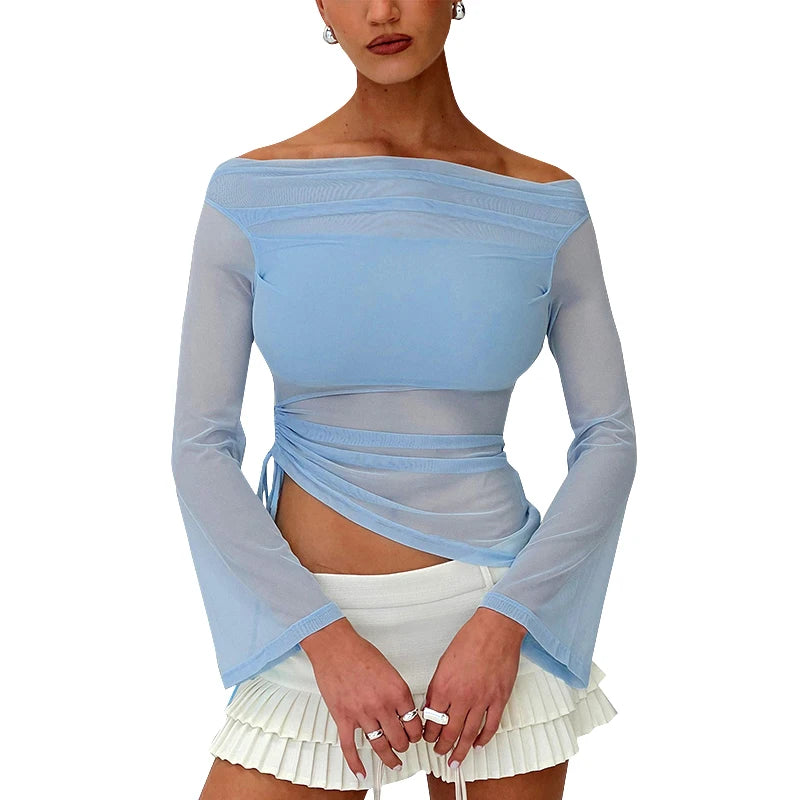 Glam Mesh Off-Shoulder Top - Dollella