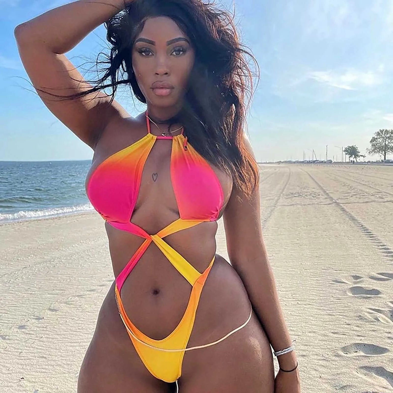 Ombre Cutout Halter Swimsuit Dollella