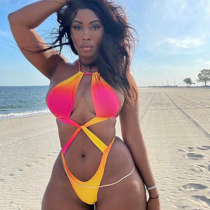 Ombre Cutout Halter Swimsuit Dollella