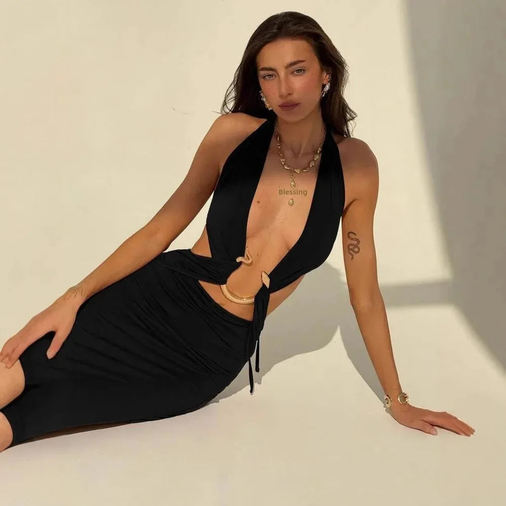 Cobra Chic Halter Dress Dollella