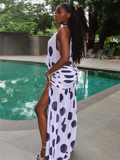 Moonlit Dot Slit Gown