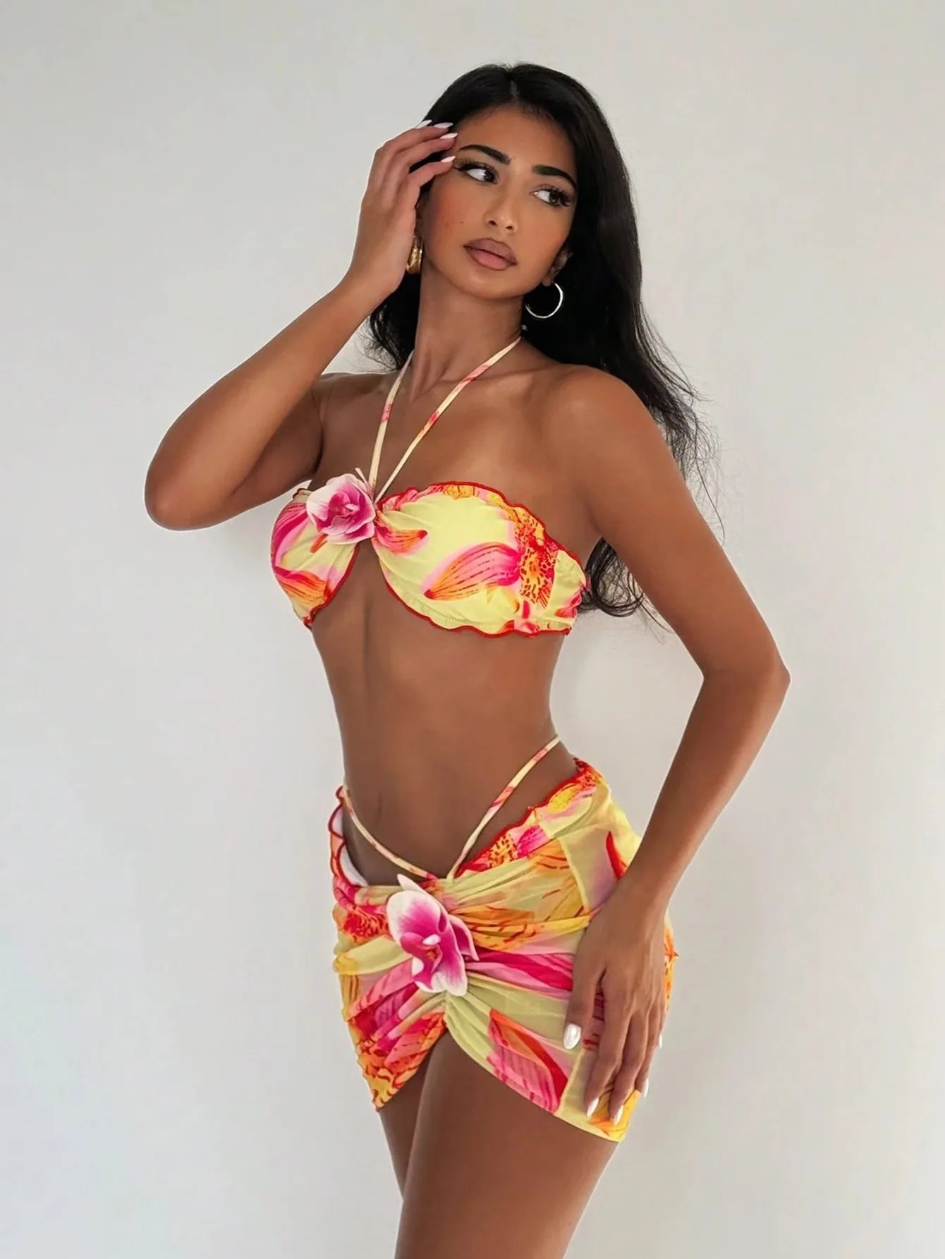 Pink Paradise Floral Bikini & Skirt Set