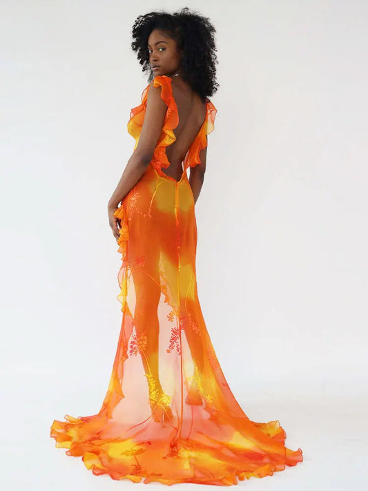 Tangerine Ruffle Mesh Maxi Dollella