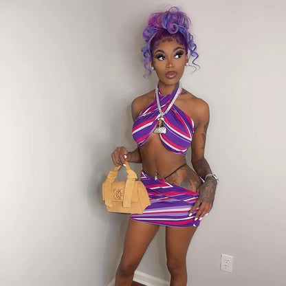 Violet Twist Halter Swim & Skirt Duo