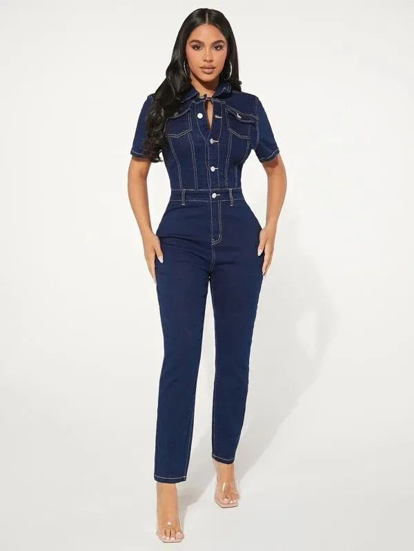 Chic Denim Jumpsuit - Dollella