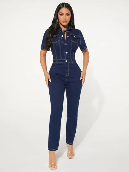 Chic Denim Jumpsuit - Dollella