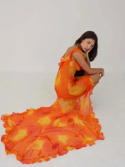 Tangerine Ruffle Mesh Maxi Dollella