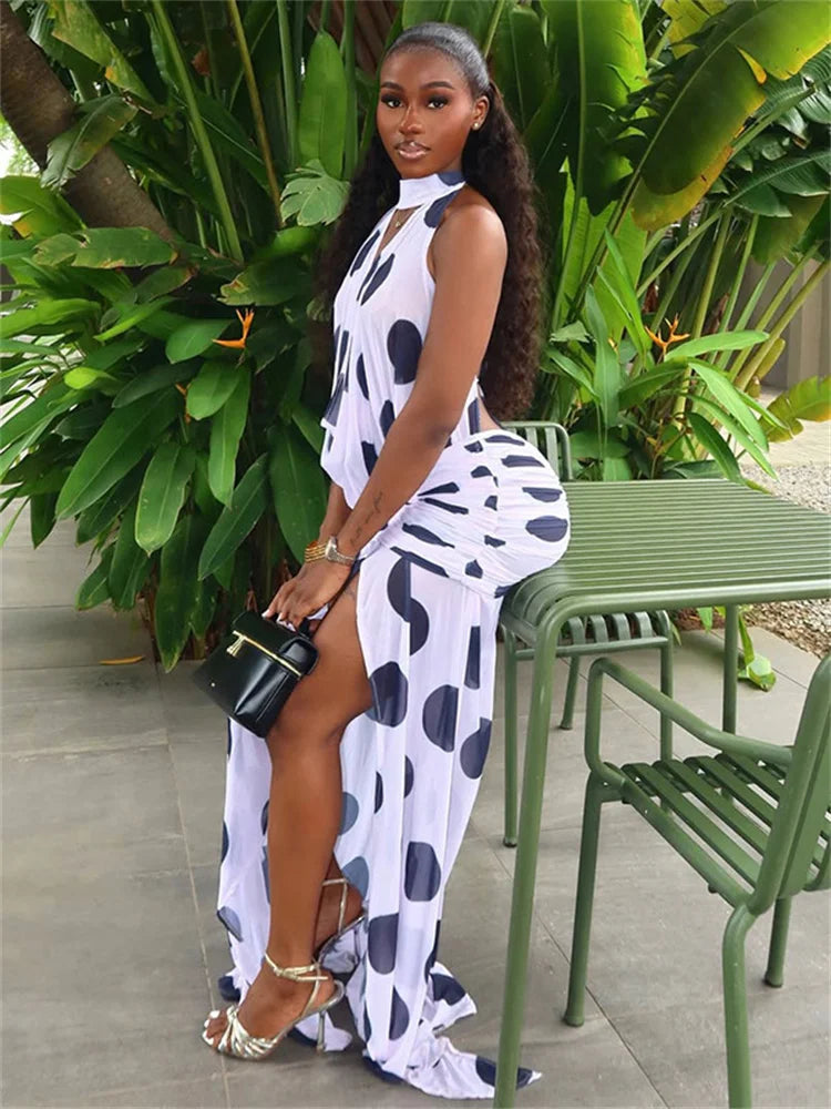 Moonlit Dot Slit Gown